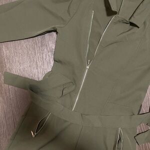 Olive Green Utility Jumpsuit with Front Zipper
